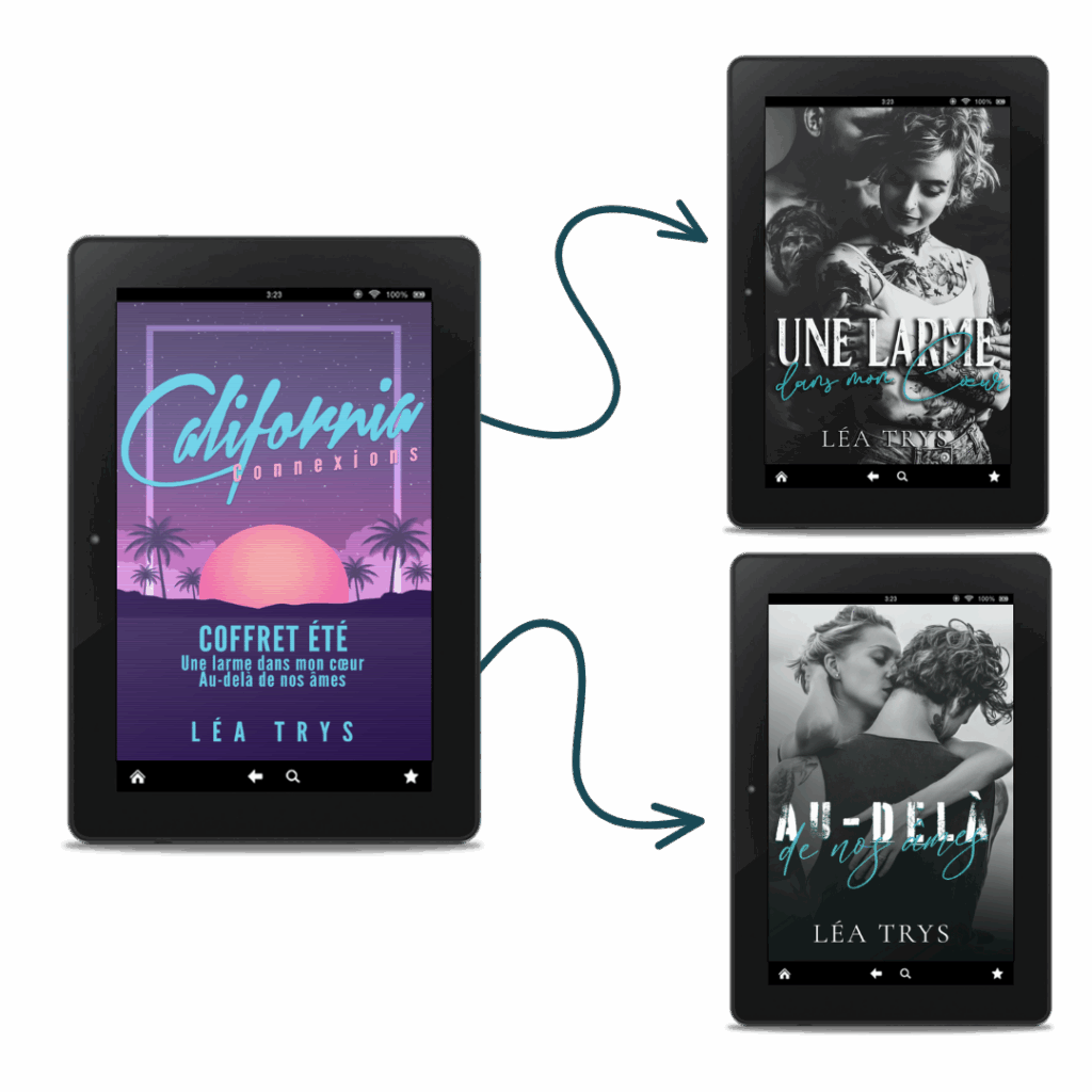 Coffret ebook réunissant deux romances contemporaines de Léa Trys : Une larme dans mon cœur et Au-delà de nos âmes