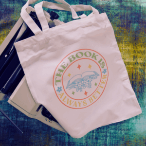 Tote-bag blanc imprimé “The book is always bette”, accessoire lectrice — Verso