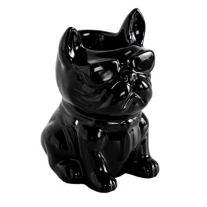 Brûle-parfum en céramique noir en forme de bouledogue stylé, Boubou — Atelier Clair-Obscur