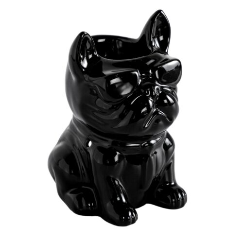 Brûle-parfum en céramique noir en forme de bouledogue stylé, Boubou — Atelier Clair-Obscur