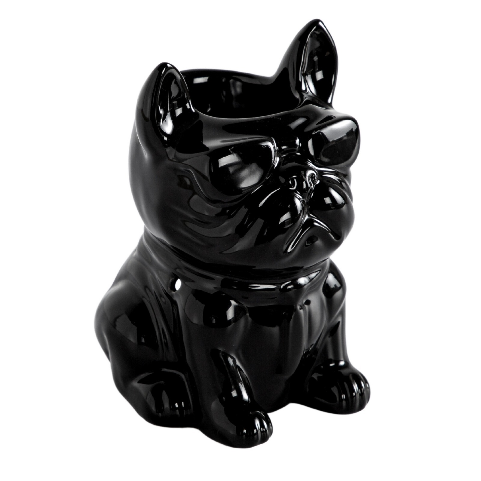 Brûle-parfum en céramique noir en forme de bouledogue stylé, Boubou — Atelier Clair-Obscur