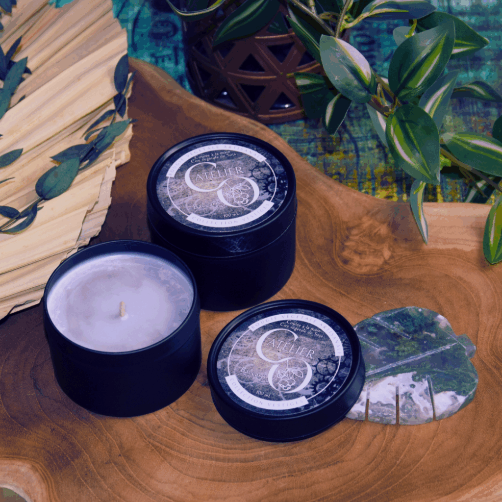 Bougie parfumée Baccaris, senteur fruits rouges et violette, collection Vestiges — Atelier Clair-Obscur